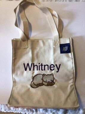 Whitney Personalized Kids Tote Bag - Cream with Purple Embroidery